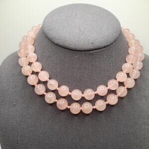 Vintage Pink Quartz Hand-Knotted Necklace – 30 Inches, No Clasp